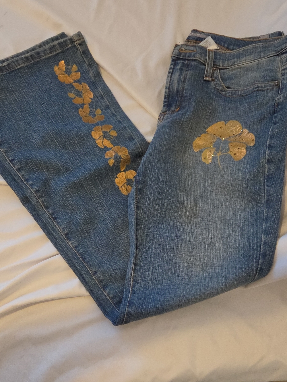 Apt. 9 Blue Flare Jeans with Gold Floral Accents